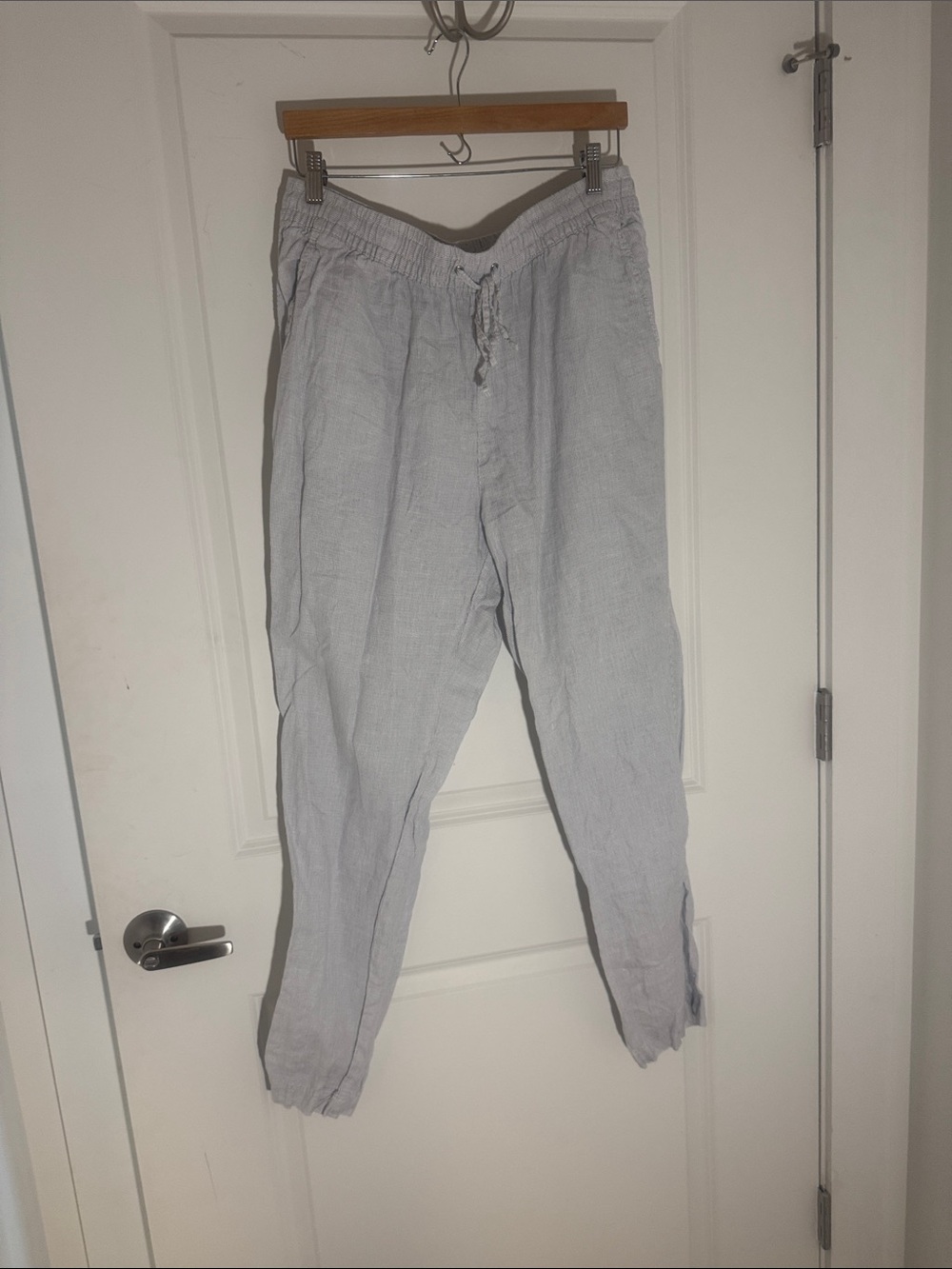 Women's Wide-Leg Drawstring Striped Linen Pants